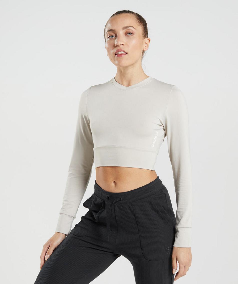 Long Sleeve Damskie Gymshark Pause Open Back Szare | PL 2796BEX